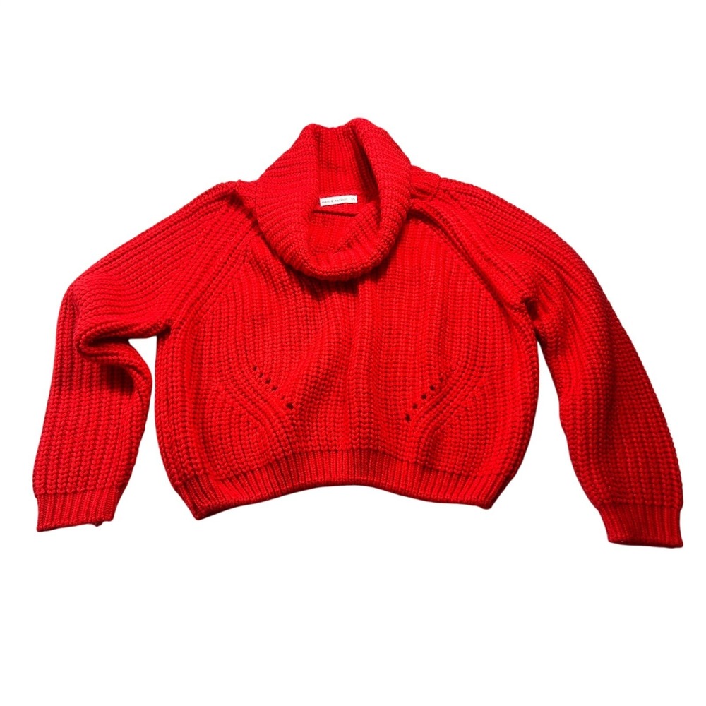 Moon & Madison Sweater XS Red Chunky Knit Oversized Turtleneck Cozy Pullover